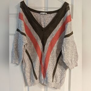 Dex Women's V-Neck Sweater - Gray, Peach and Olive Green